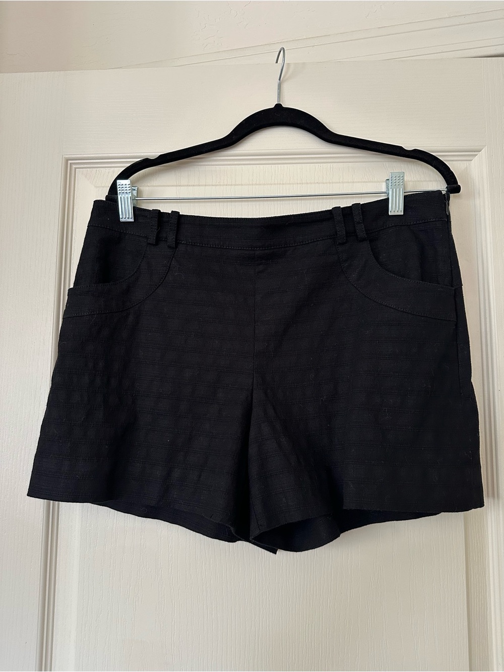 Anthropologie Woven Textured Side-zipper Black Tailored Shorts